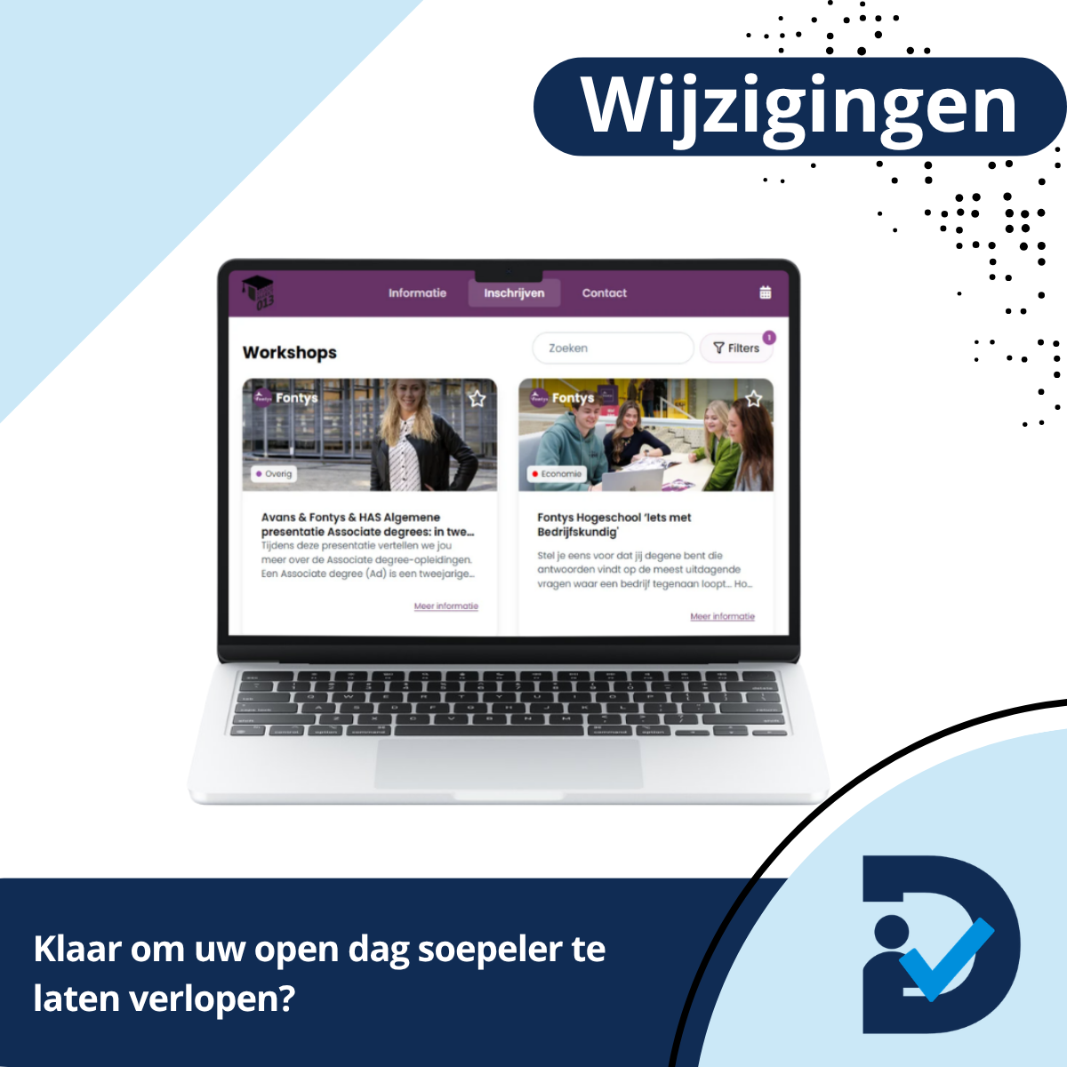 Workshopoverzicht van een open dag in het aanmeldsysteem