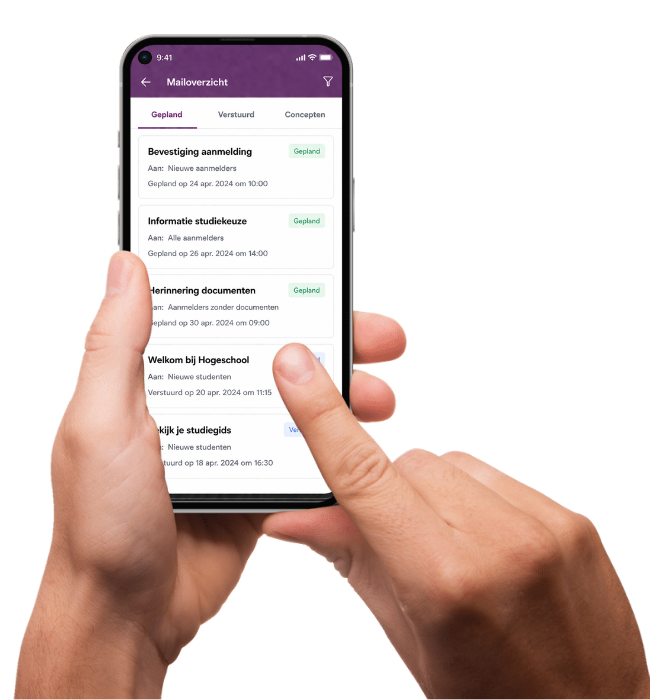 Mailoverzicht met geplande en verstuurde mails