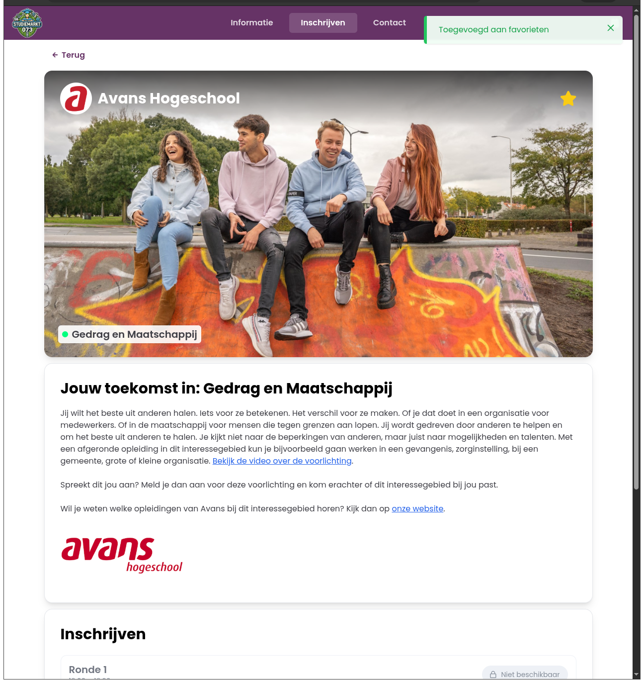 Workshop detailpagina ingevuld door een aanbieder